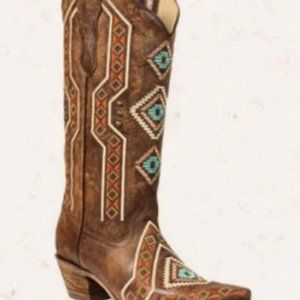 CORRAL WOMEN'S BROWN ETHNIC EMBROIDERED AND STUDDED BOOT E1178